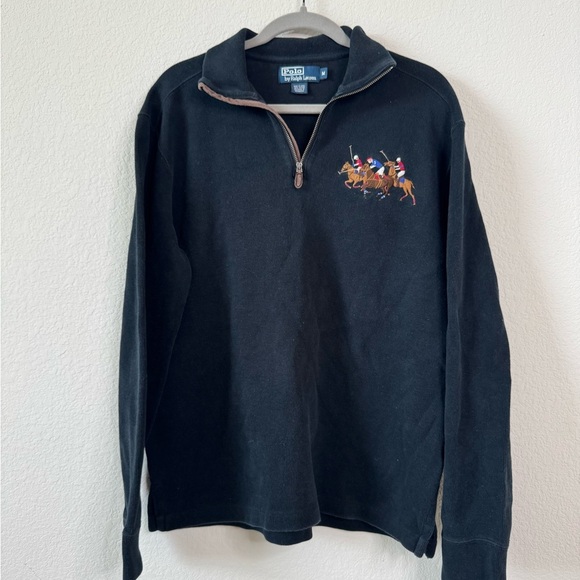 Vtg Polo Ralph Lauren Sweater Mens M Triple Pony Stampede Logo 1/4 Zip Pullover - Picture 1 of 5